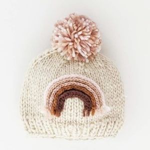 Infant Mauve Rainbow Knit Pom Hat